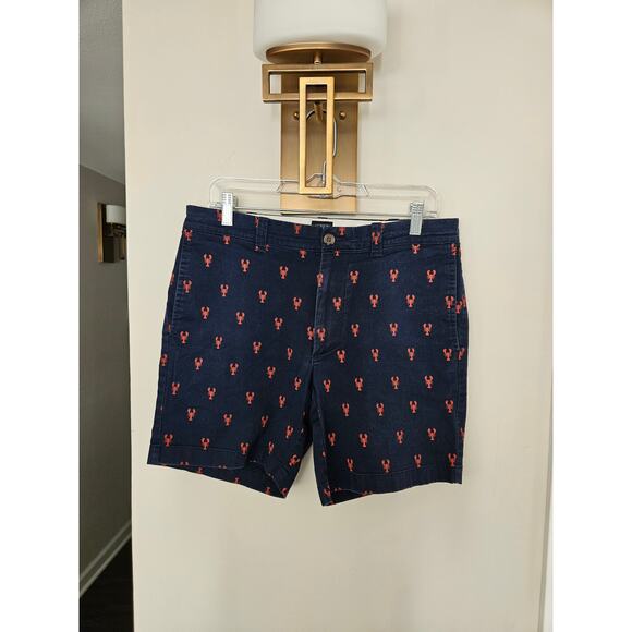 J. Crew Navy Red Lobster Print Reade Flex Khaki Short 7" Inseam 7" Size 31 - Picture 2 of 11
